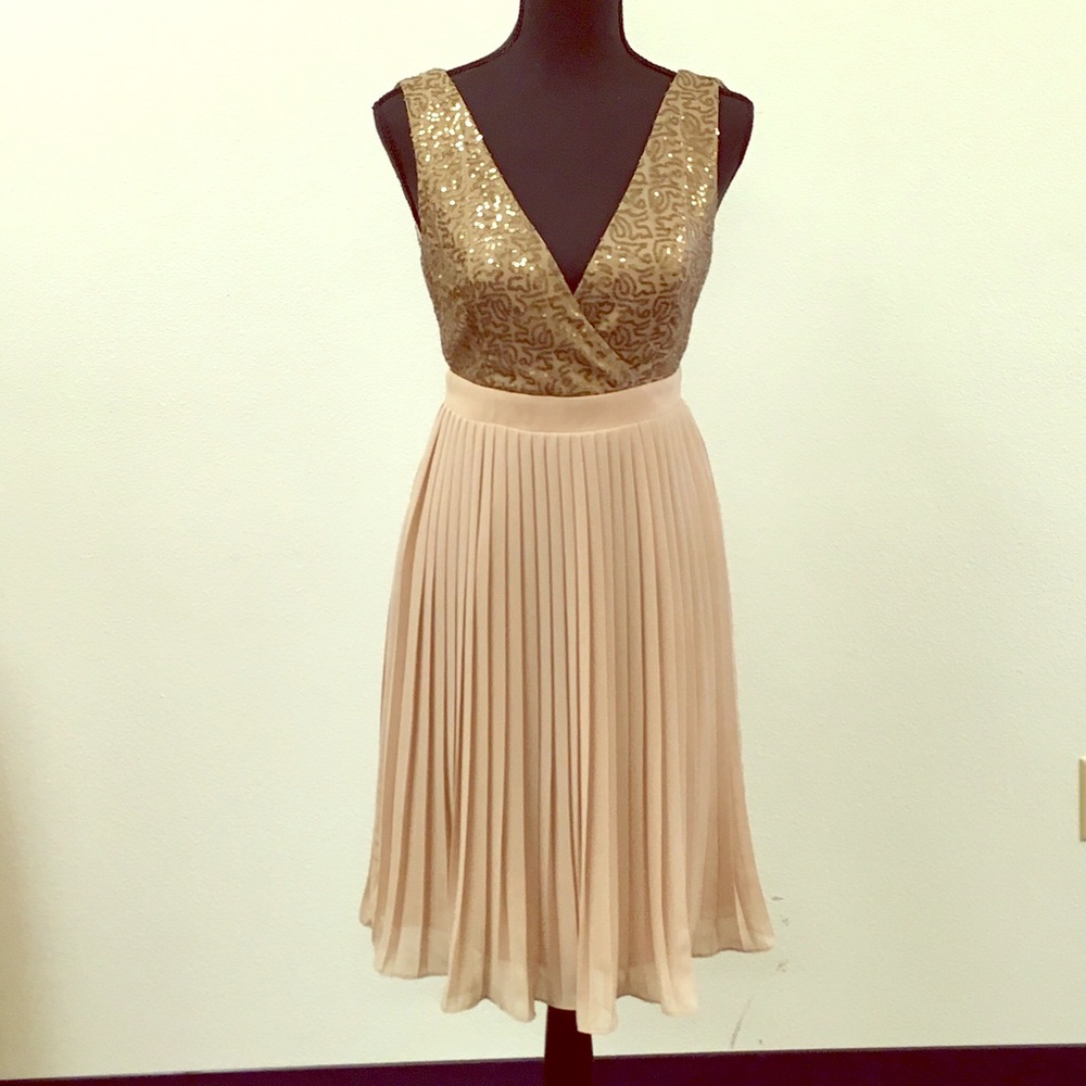 🦋 NWT MM couture gold/rose sequined dress
